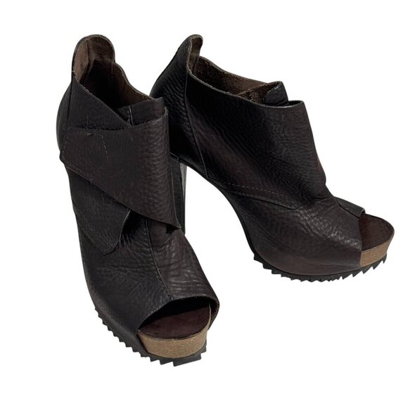 $540 Women PEDRO GARCIA Chenoa Dk Brown Peep Toe Leather Stiletto Booties 39 - Picture 3 of 12